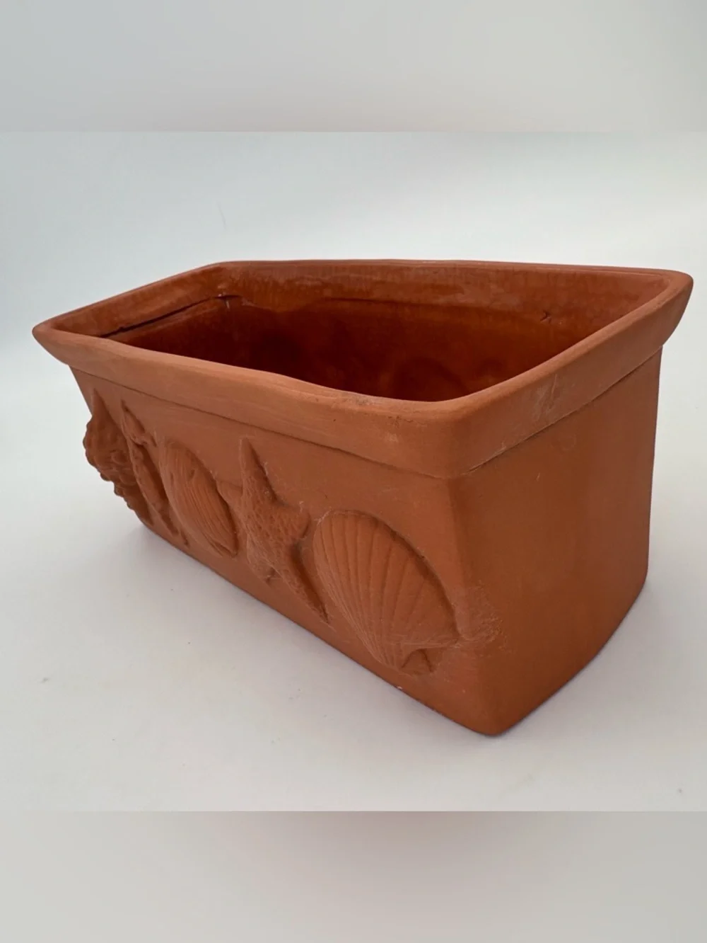 Terracotta Beach/Shell Motif Planter Tray - Sea Life Relief -Rectangular
